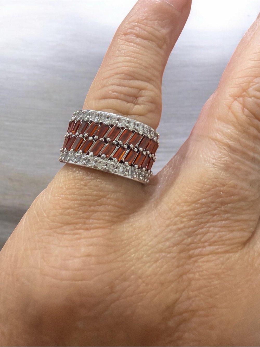 Orange Baguette Crystal Statement Ring in Sterling Tone